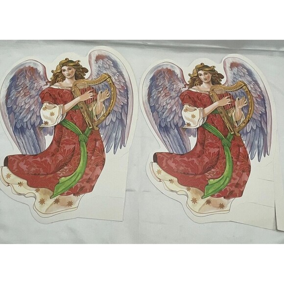 Vintage 2 Paper Magic Group Christmas Angel Playing Ark Die Cut Decoration 12” - Picture 10 of 14